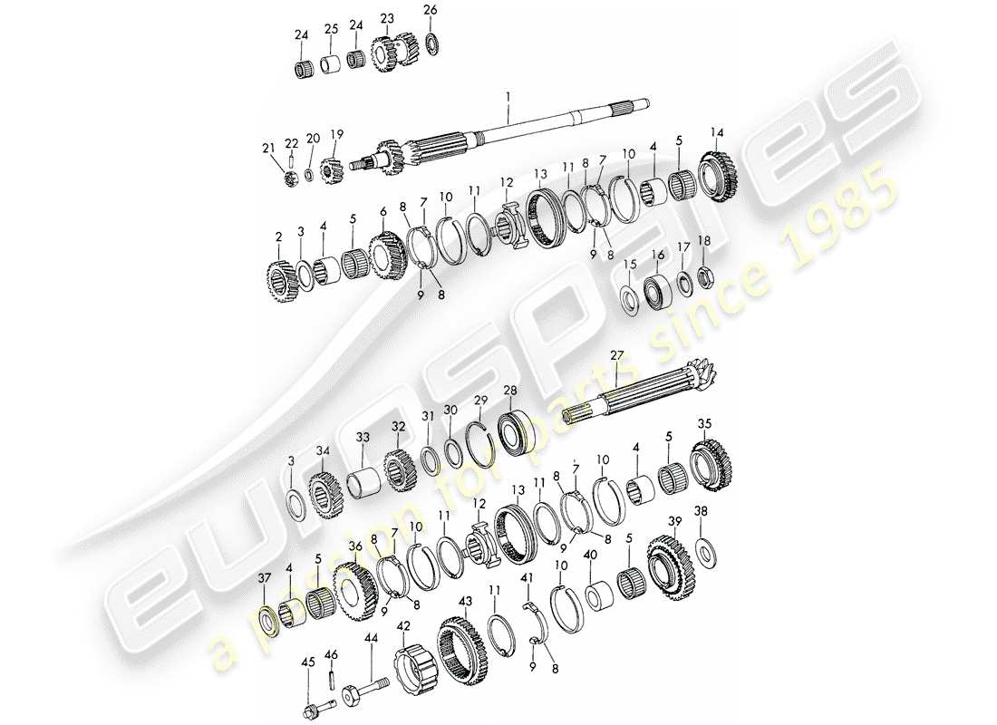 porsche 911/912 (1969) gears and shafts - 5-speed - transmission part diagram