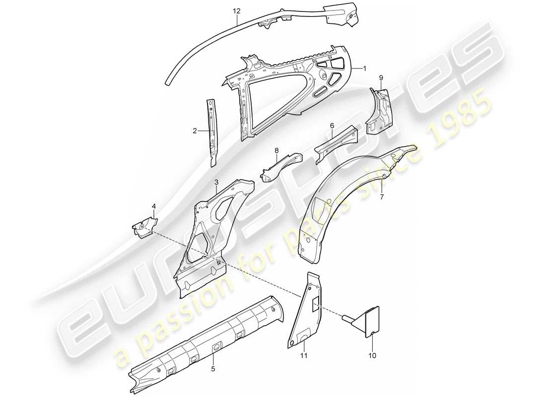 porsche 997 (2008) side panel part diagram