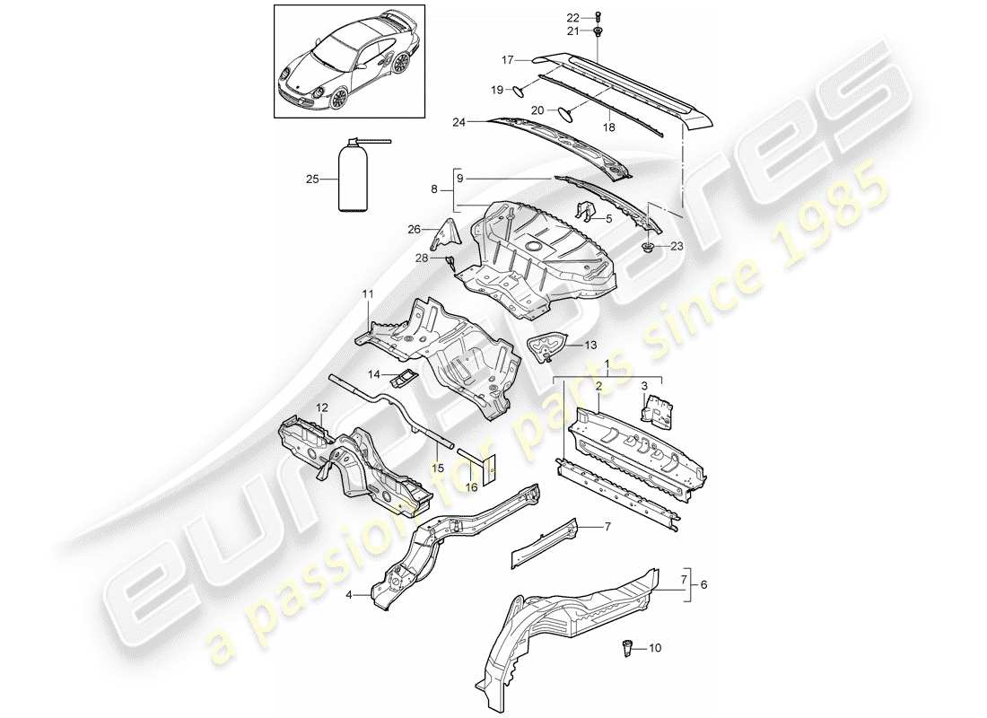 porsche 911 t/gt2rs (2013) rear end part diagram