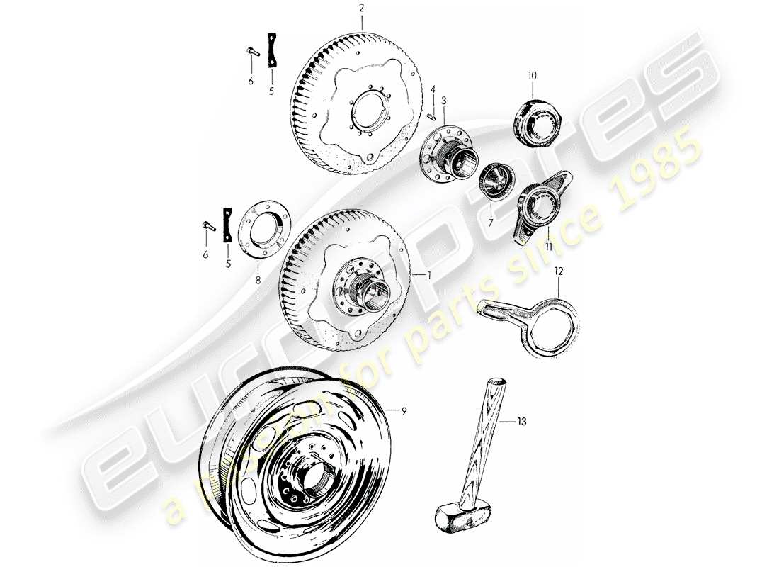 porsche 356/356a (1957) perforated disc wheel - central locking part diagram