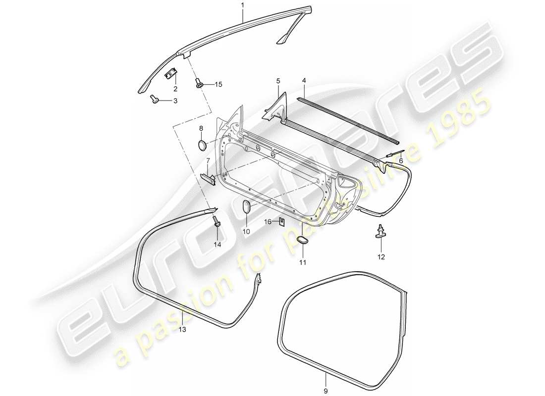 porsche 997 (2008) door seal part diagram