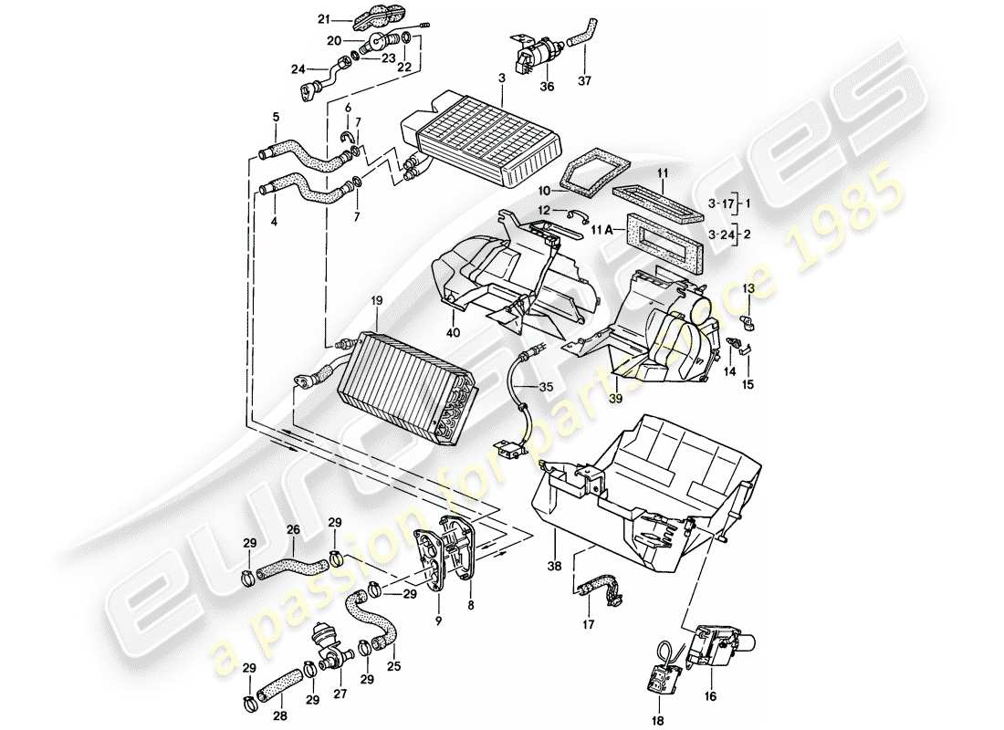 porsche 944 (1987) heater - air conditioner part diagram