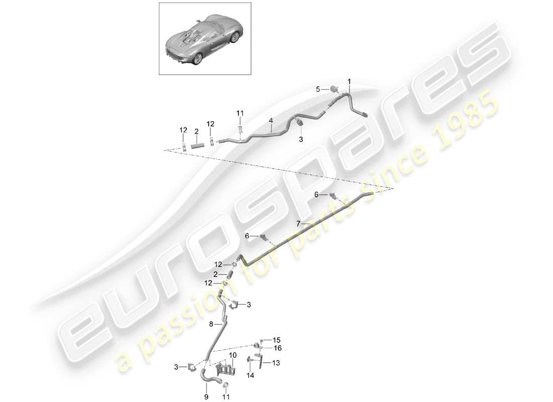 porsche 918 spyder (2015) heater pipeline part diagram