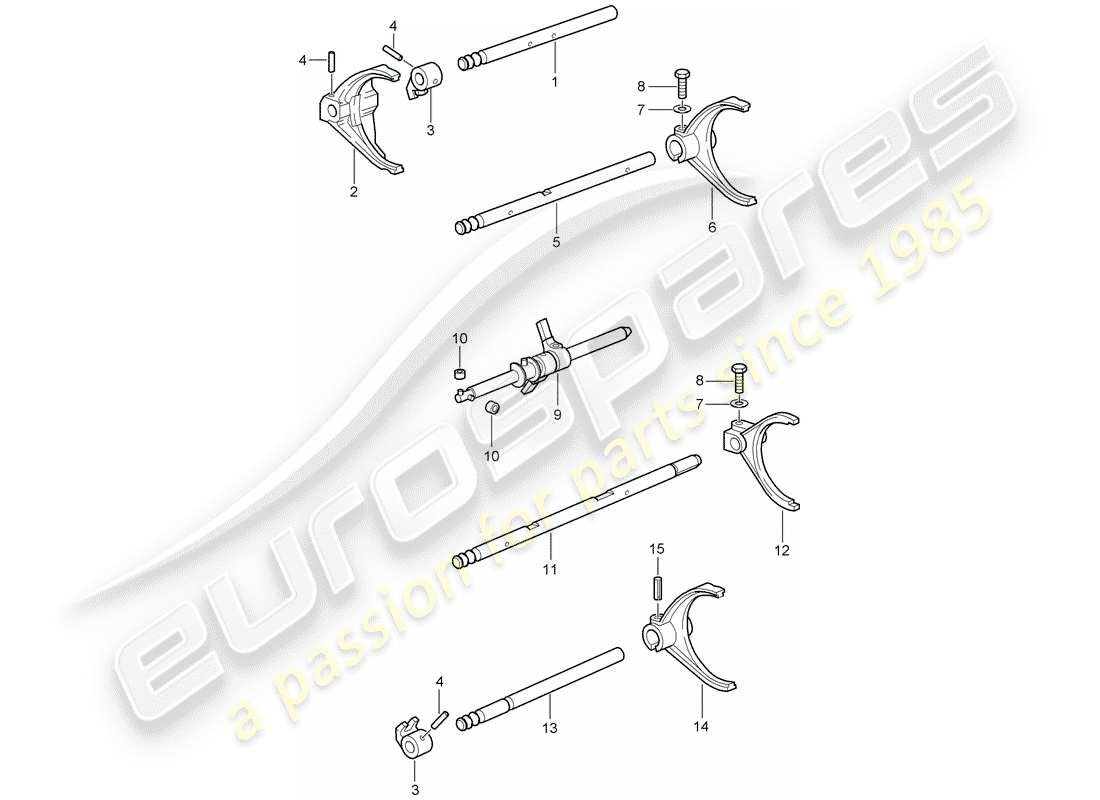 porsche 997 gt3 (2007) selector shaft part diagram