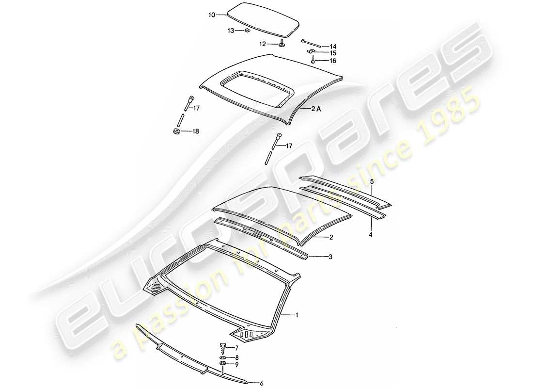 porsche 928 (1991) roof - cowl part diagram