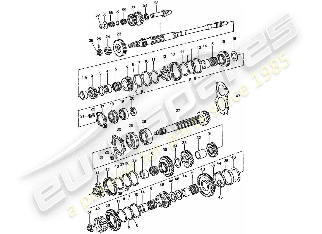 porsche 911 (1986) gears and shafts - 5-speed part diagram