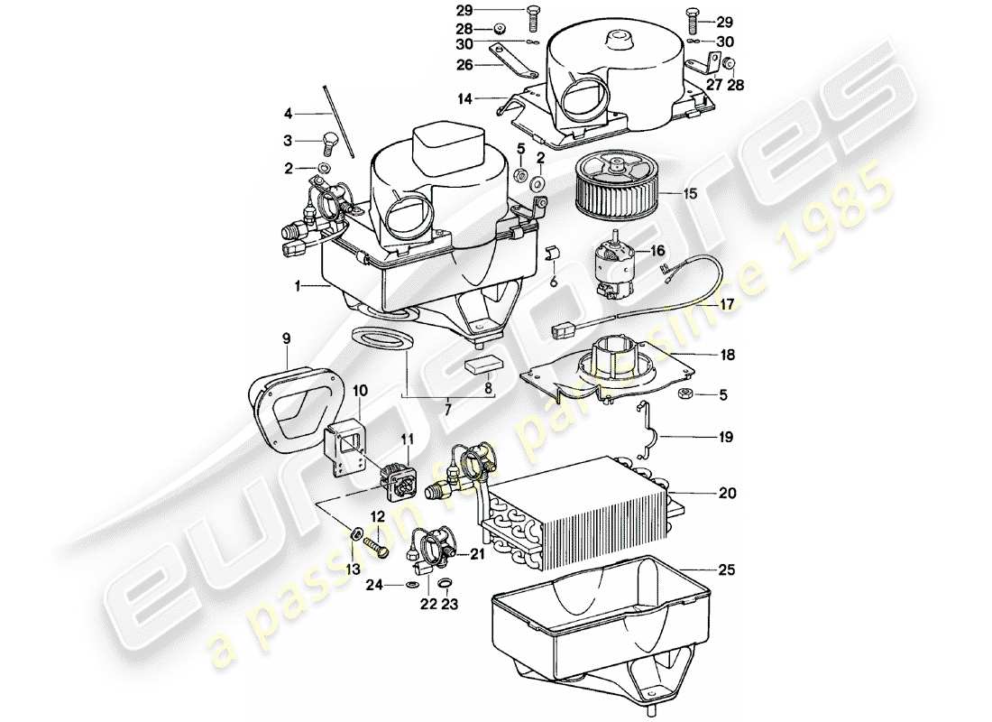 porsche 911 (1981) air conditioner - evaporator housing - single parts part diagram