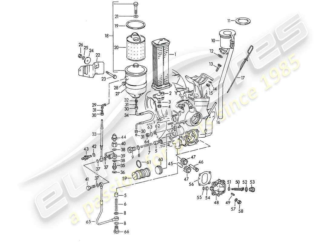 porsche 356/356a (1957) engine lubrication - m 67 001 >> - m 81 201 >> part diagram