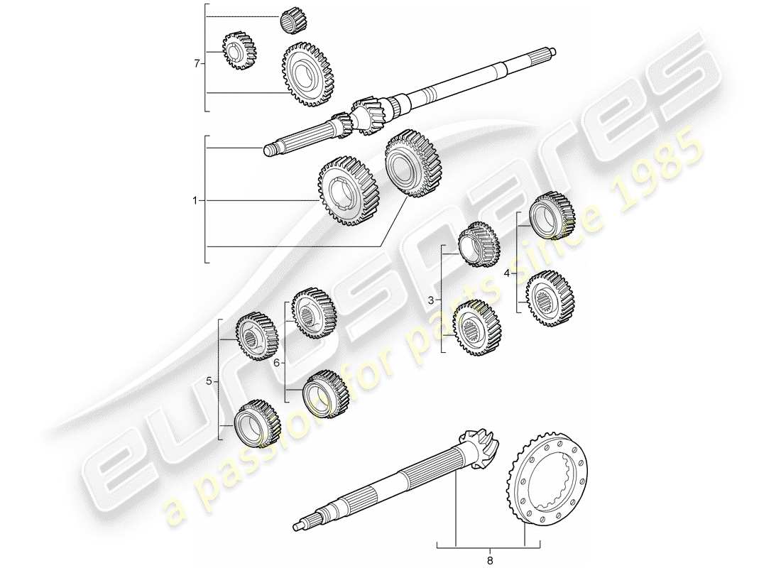 porsche 997 t/gt2 (2008) gear wheel sets part diagram