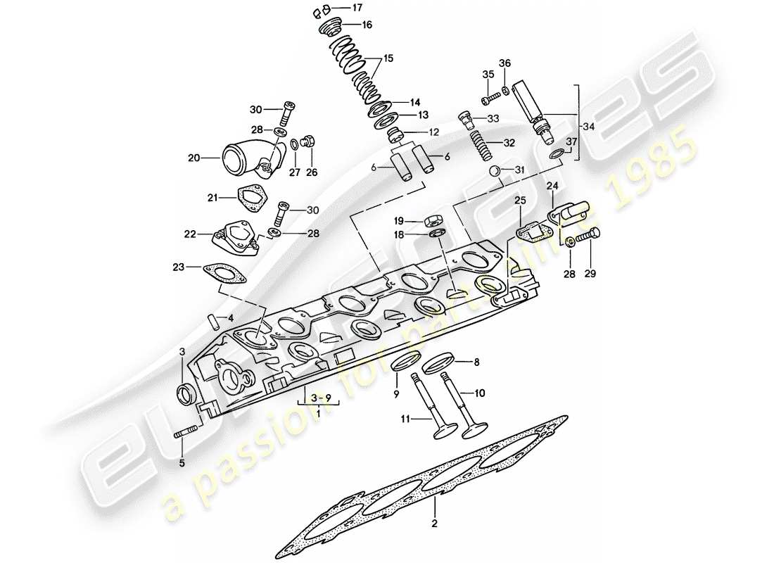 porsche 944 (1988) cylinder head - - valves part diagram