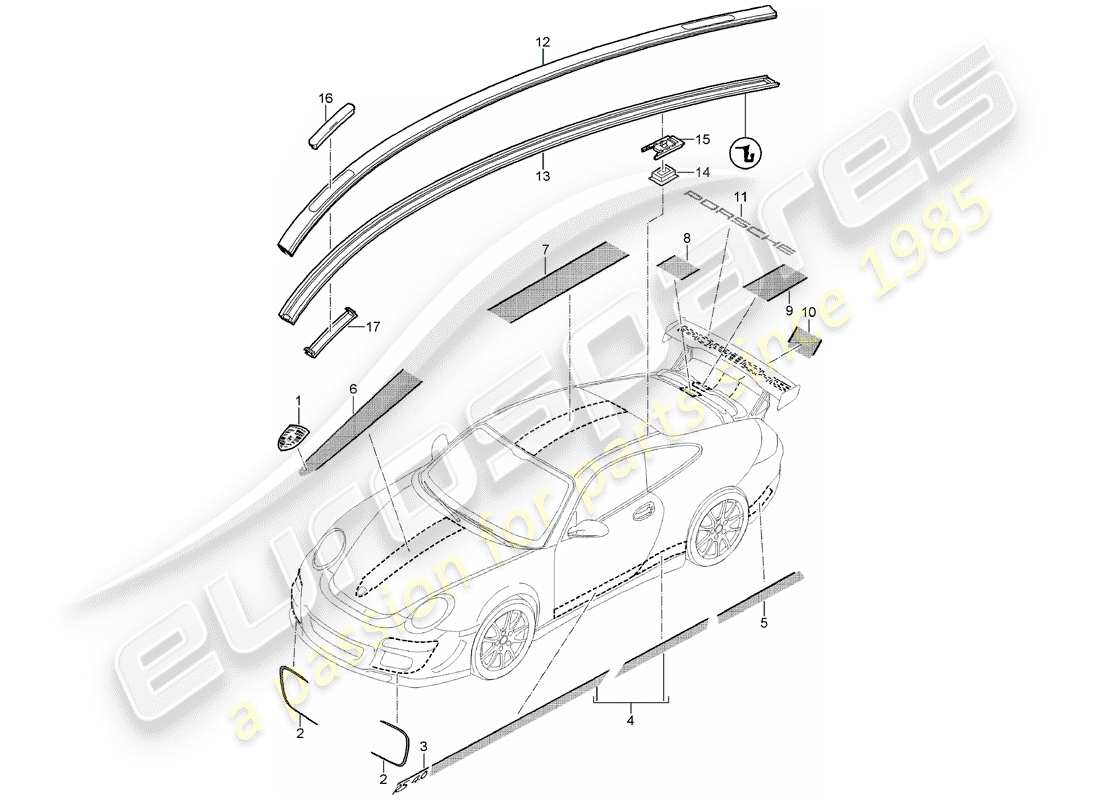 porsche 997 gt3 (2008) nameplates part diagram