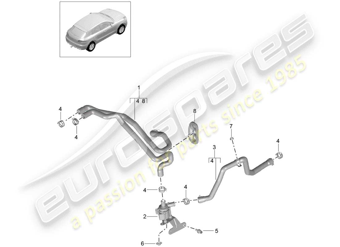 porsche macan (2015) heater hose part diagram