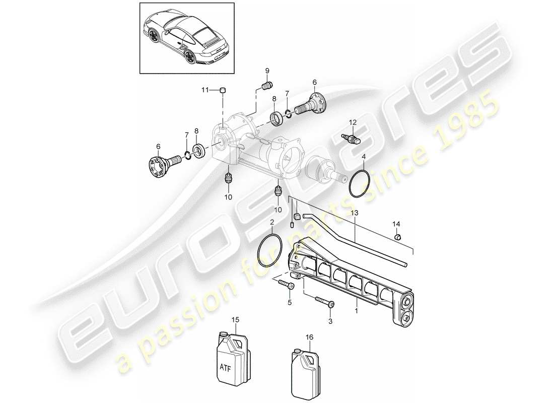 porsche 911 t/gt2rs (2013) front axle differential part diagram