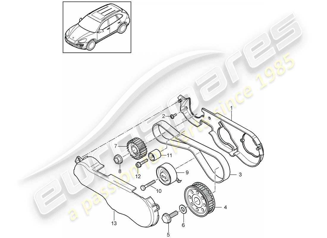 porsche cayenne e2 (2014) toothed belt part diagram