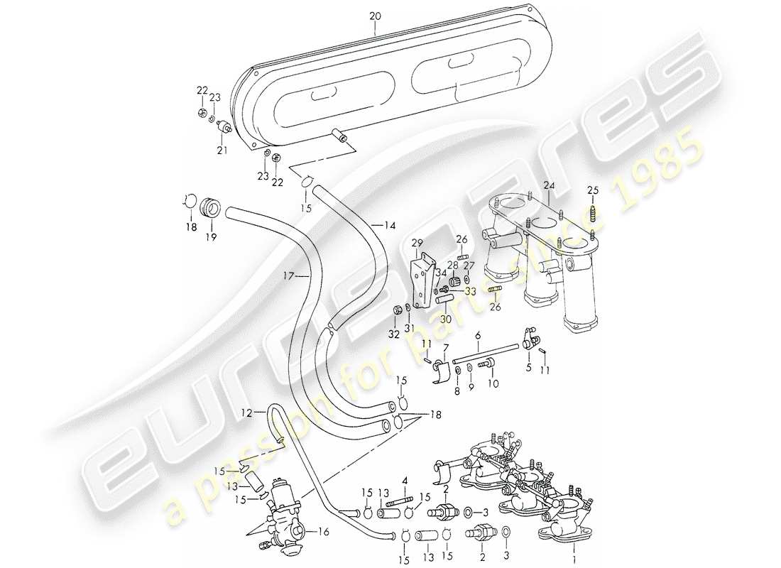 porsche 911 (1971) vacuum system - for - clutch release - injection system - d >> - mj 1971 part diagram