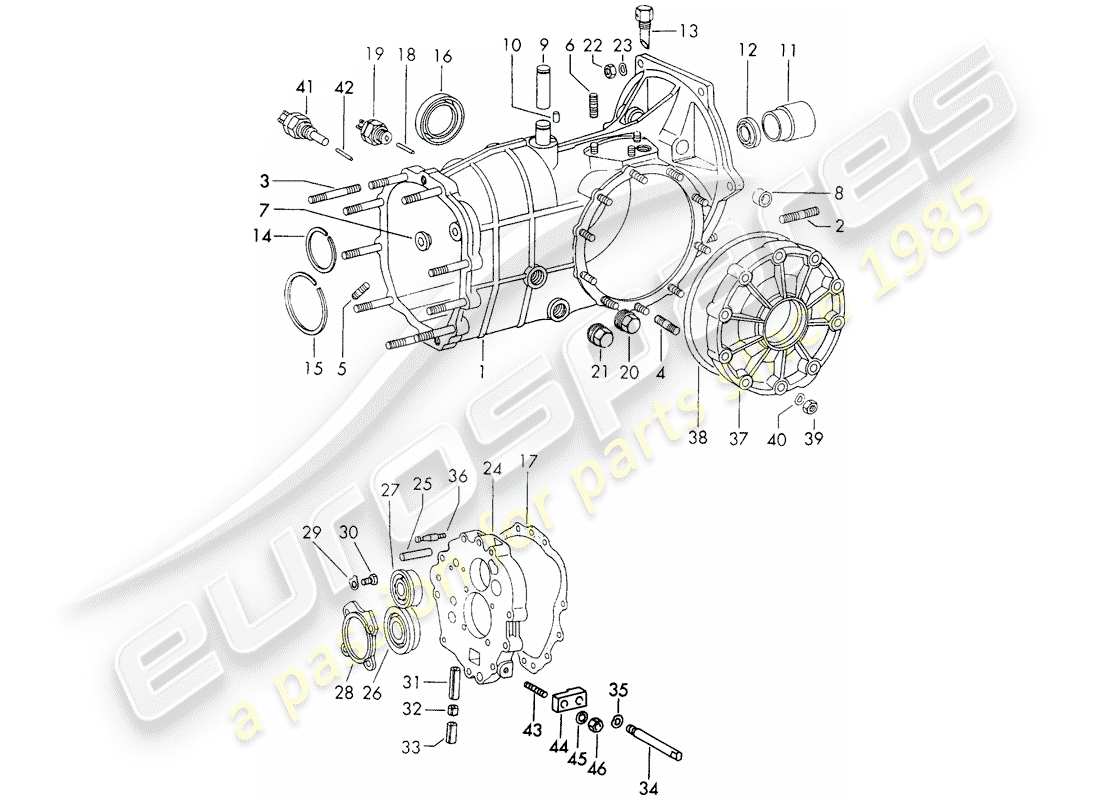 porsche 911 (1973) transmission case - sportomatic - typ 905/21 - d - mj 1972>> part diagram