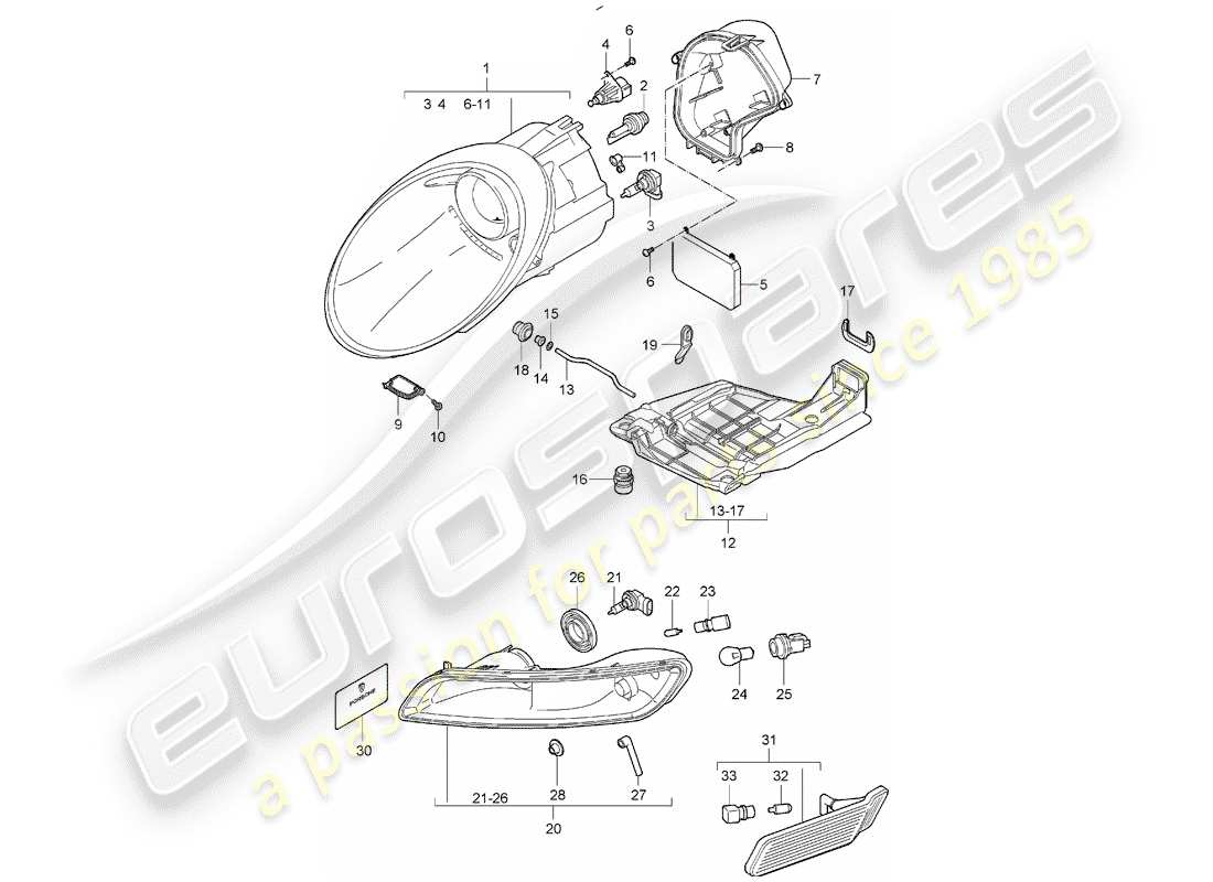 porsche 997 (2008) headlamp part diagram