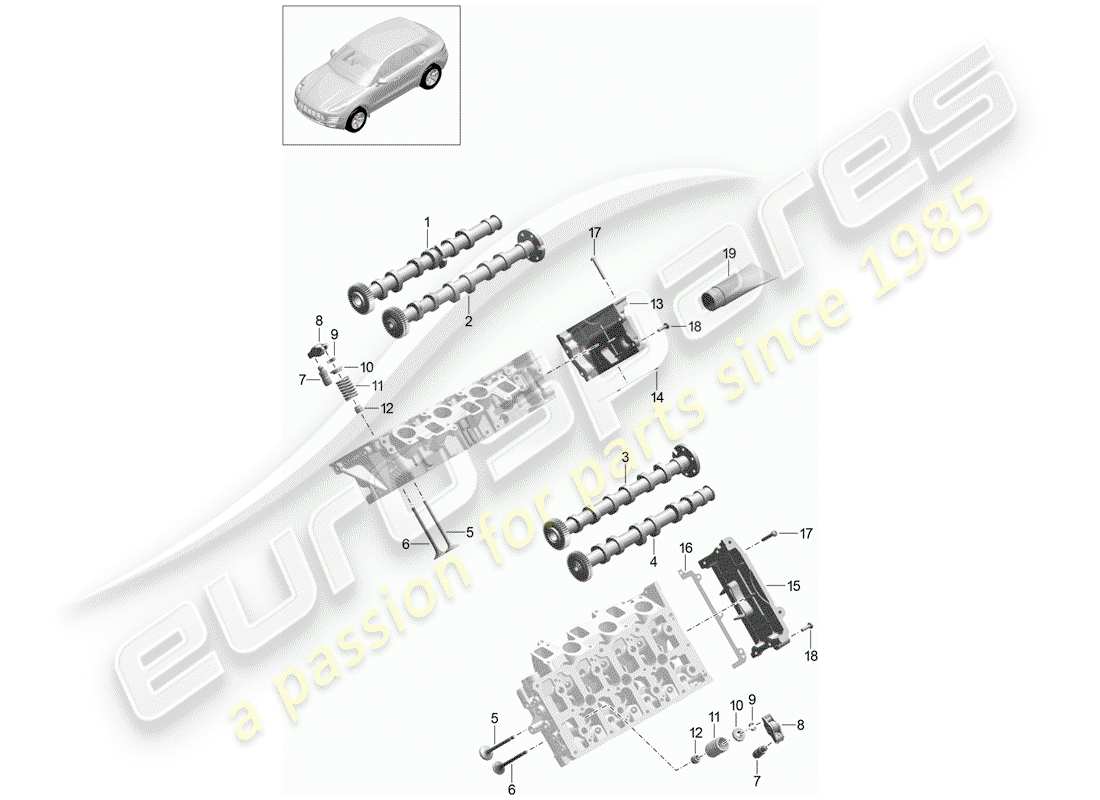 porsche macan (2015) camshaft, valves part diagram