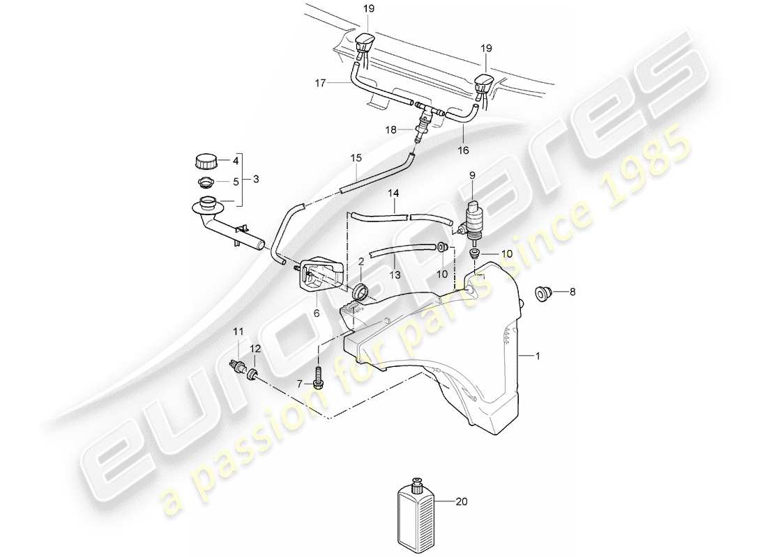 porsche 997 (2008) windshield washer unit part diagram