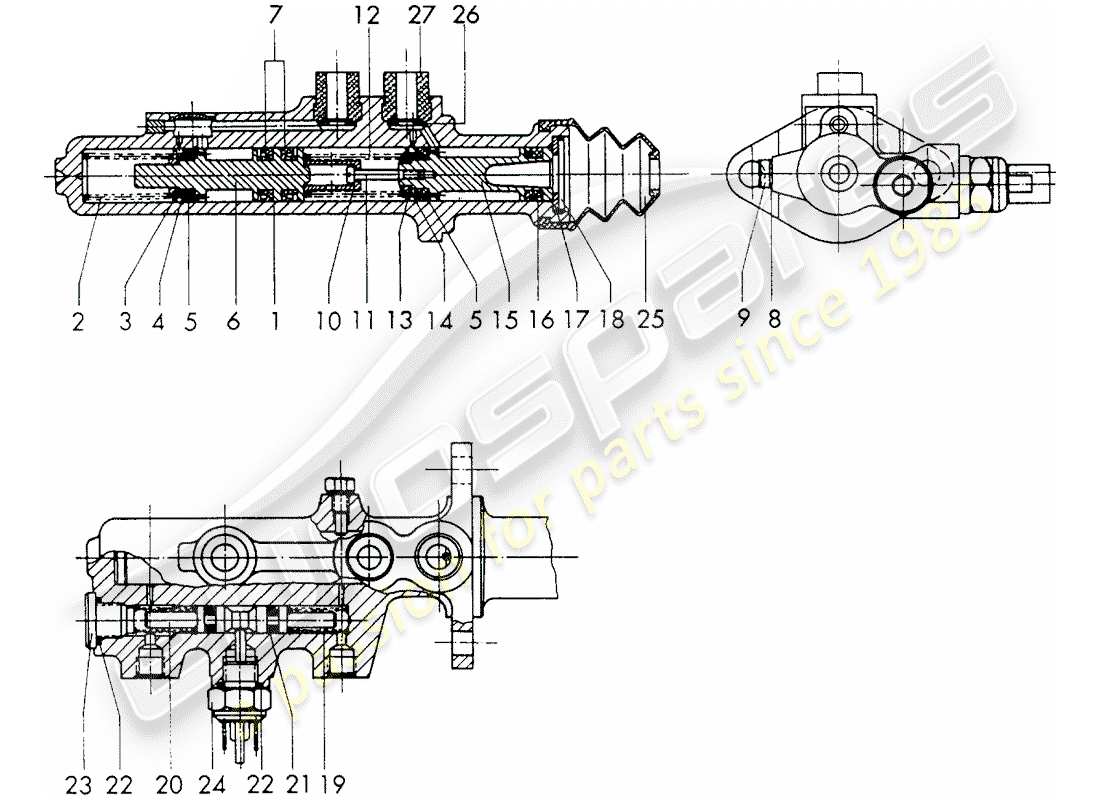 porsche 911 (1971) brake master cylinder - $ 19,05 - with: - warning function - single parts part diagram