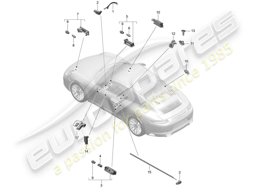 porsche 991 gen. 2 (2020) interior lighting part diagram