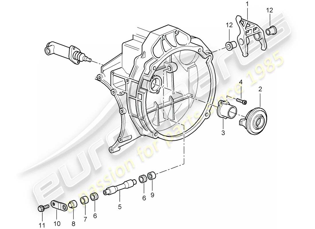 porsche 997 t/gt2 (2007) clutch release part diagram