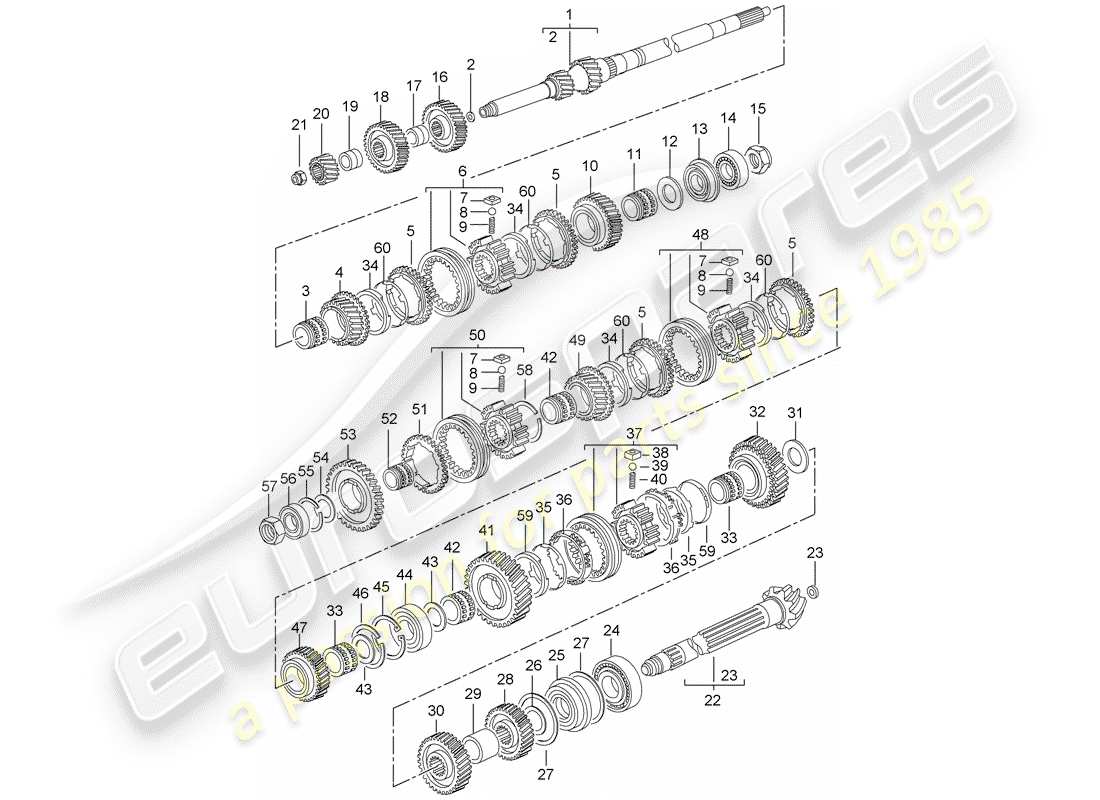 porsche 997 t/gt2 (2009) gears and shafts part diagram