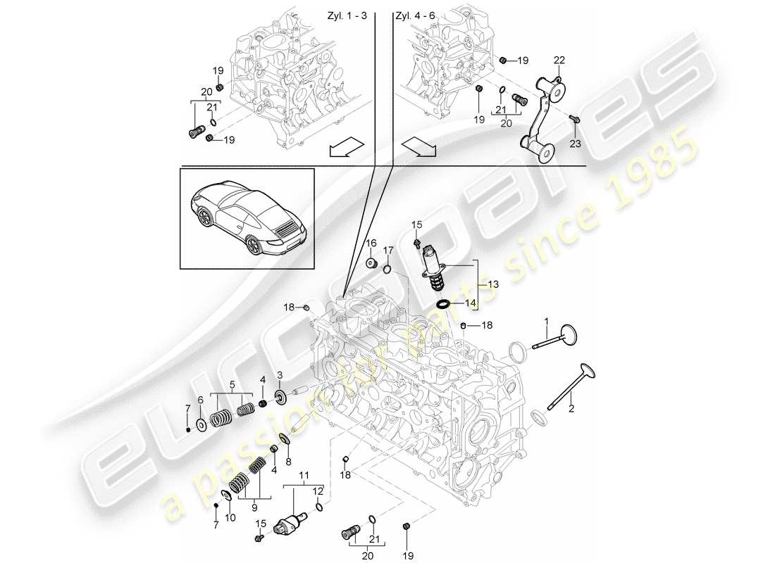 porsche 997 gen. 2 (2009) cylinder head part diagram