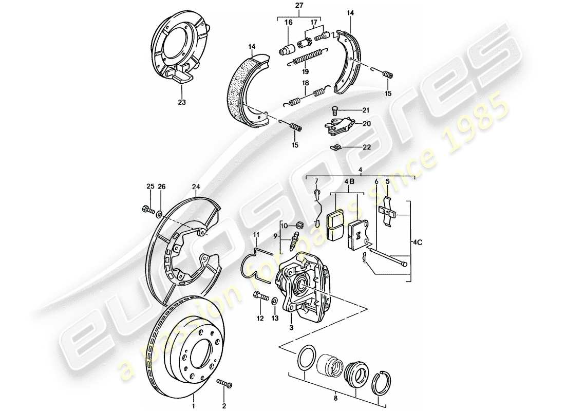 porsche 924 (1984) disc brakes - rear axle part diagram