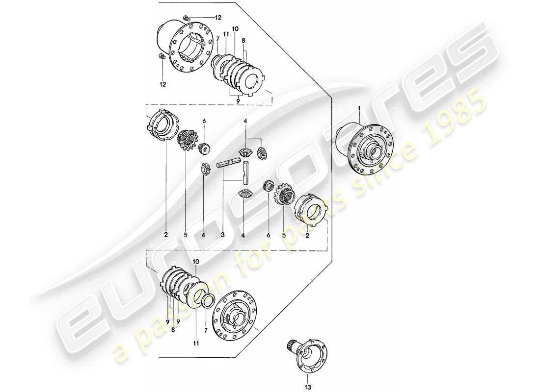 porsche 924 (1985) limited slip differential - manual gearbox - g31.01/02/03 part diagram