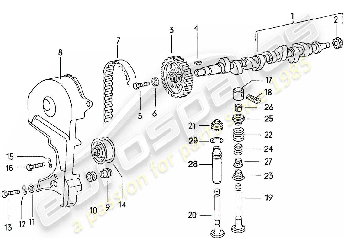 porsche 924 (1985) camshaft - valves part diagram