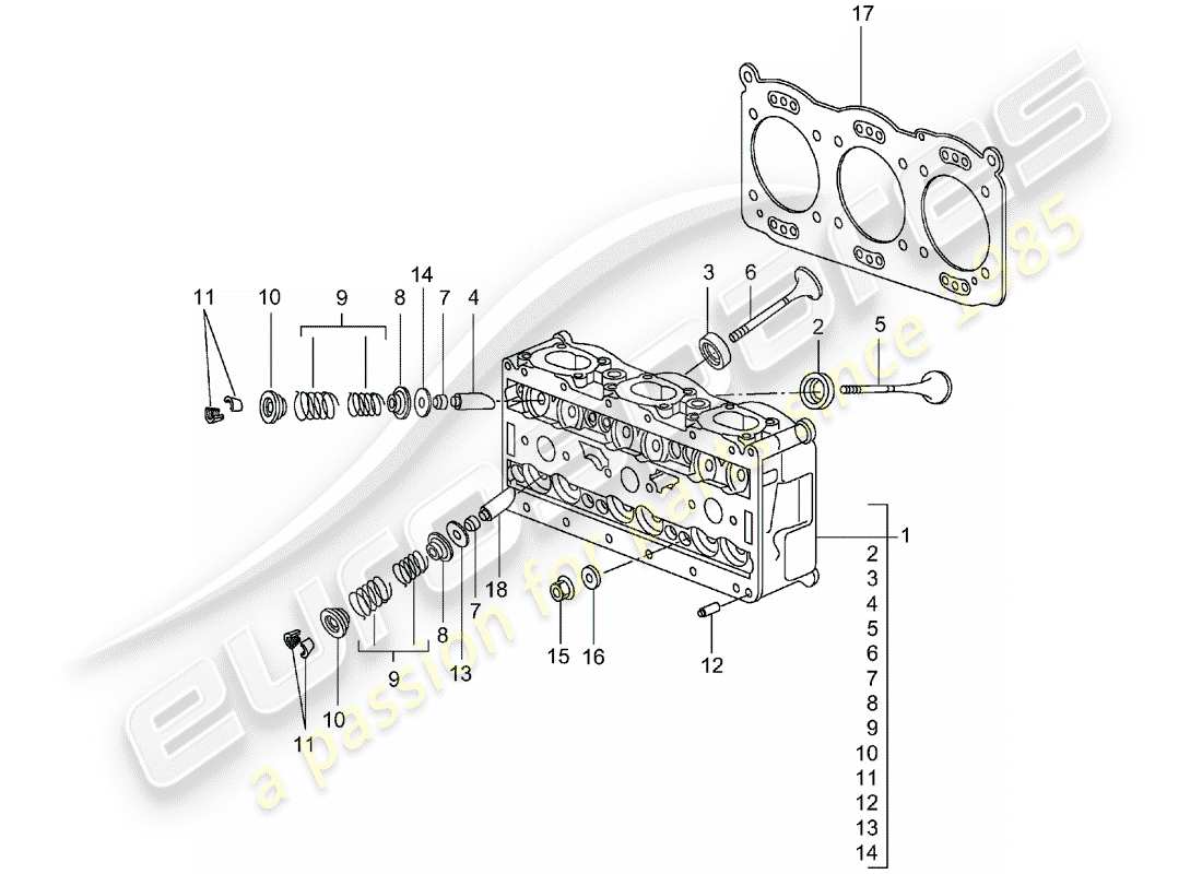 porsche 996 t/gt2 (2004) cylinder head part diagram