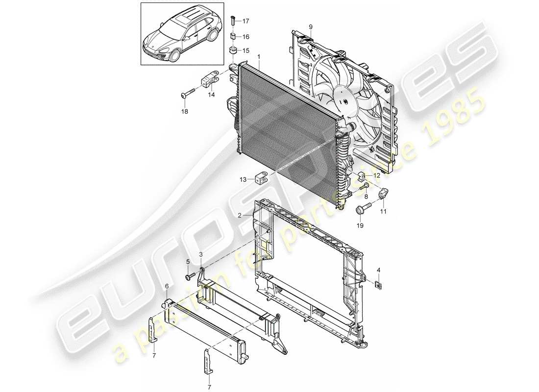 porsche cayenne e2 (2014) water cooling 3 part diagram