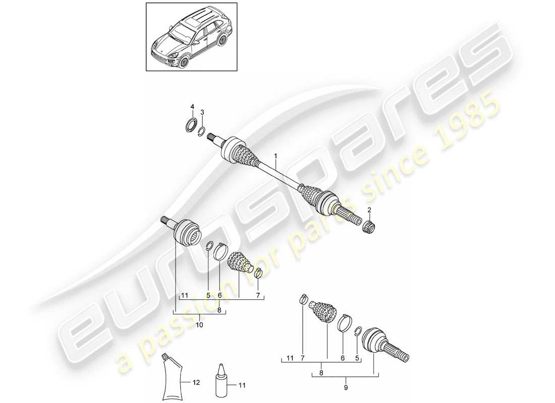 porsche cayenne e2 (2014) drive shaft part diagram