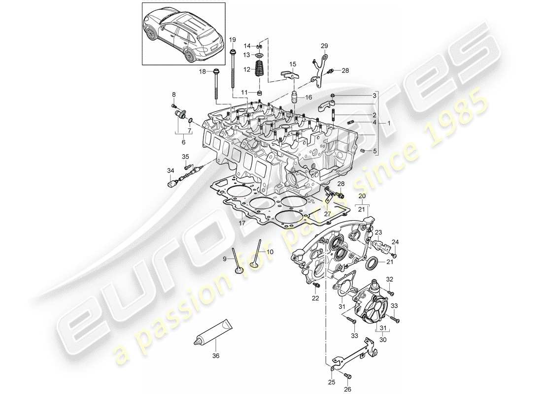 porsche cayenne e2 (2014) cylinder head part diagram