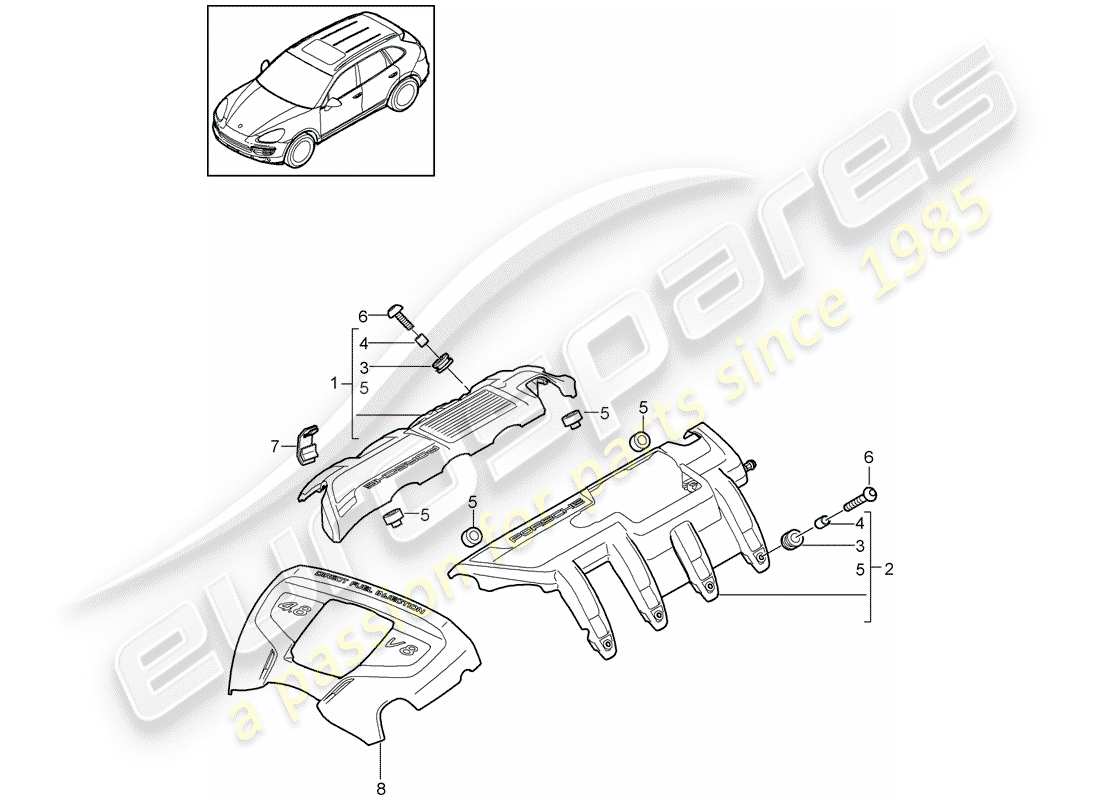 porsche cayenne e2 (2014) engine cover part diagram