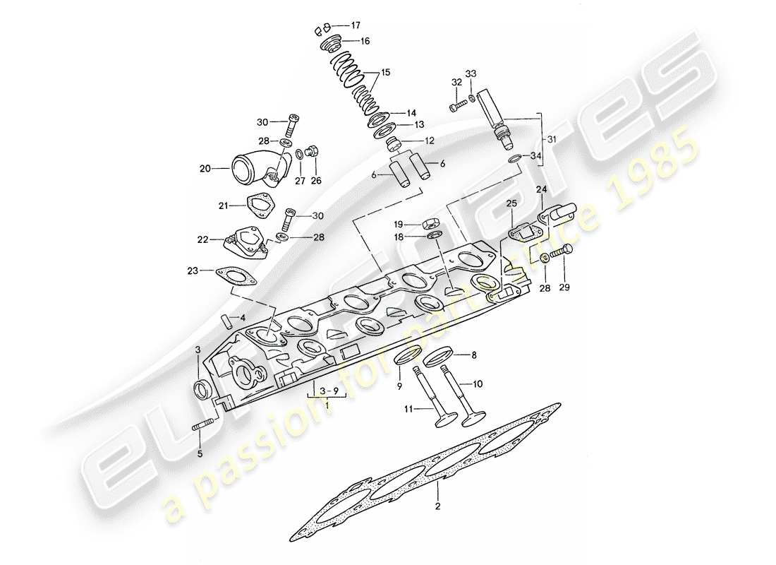 porsche 944 (1991) cylinder head - valves part diagram