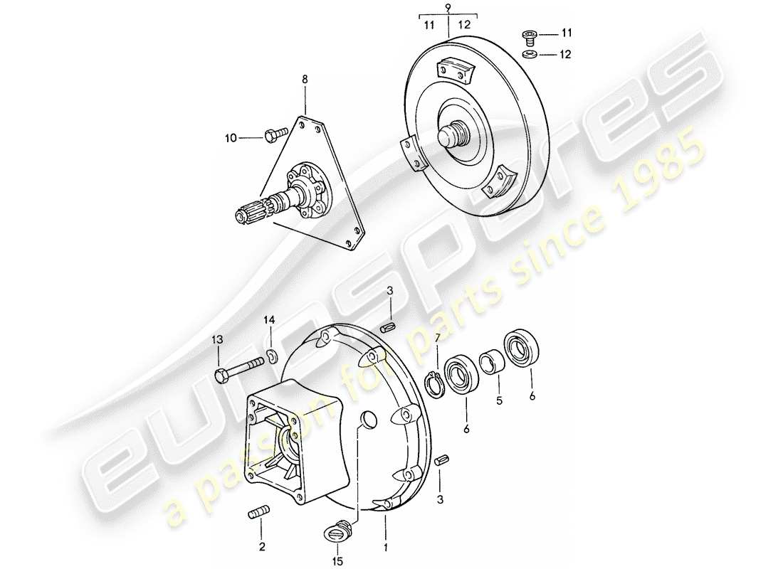 porsche 928 (1991) automatic transmission - torque converter - converter housing part diagram