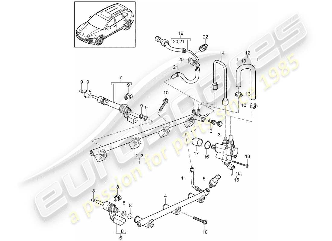 porsche cayenne e2 (2014) fuel collection pipe part diagram