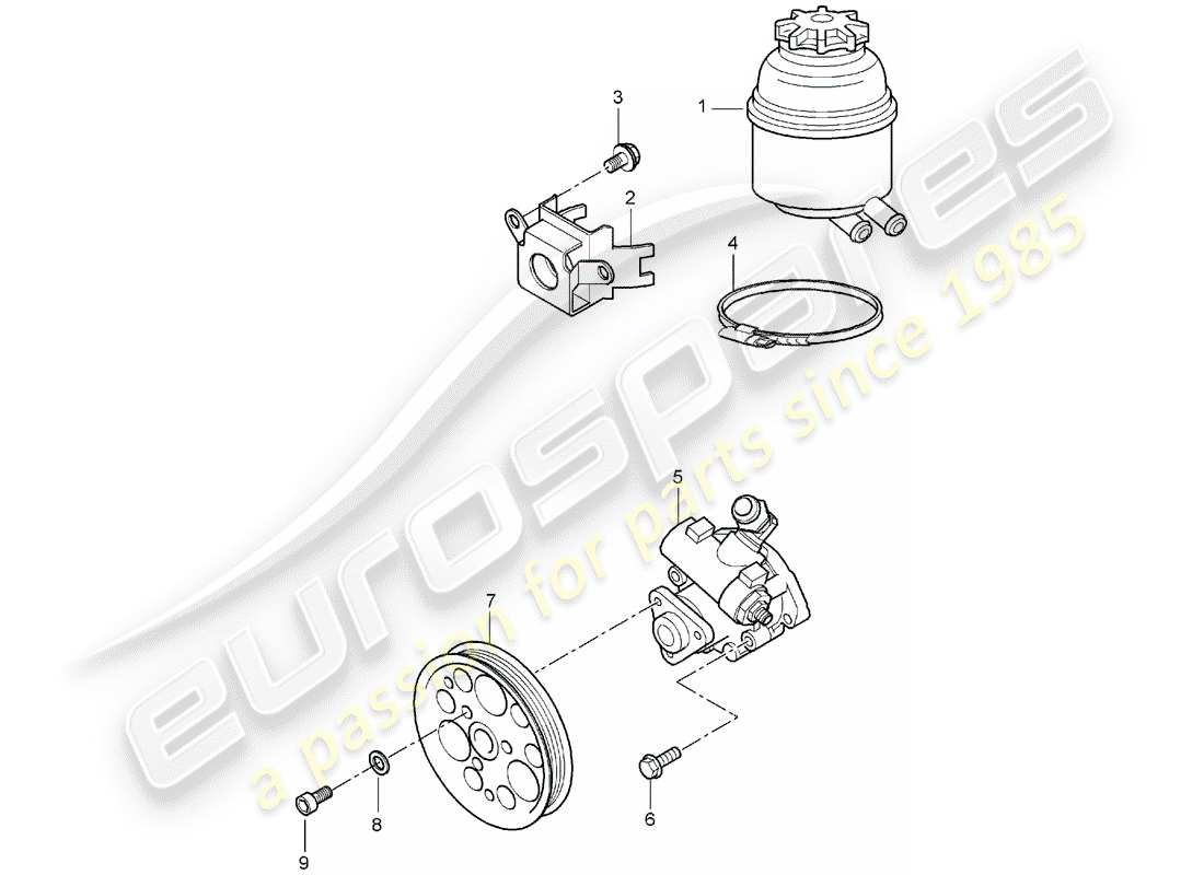 porsche carrera gt (2005) power steering - power-steering pump - oil container part diagram