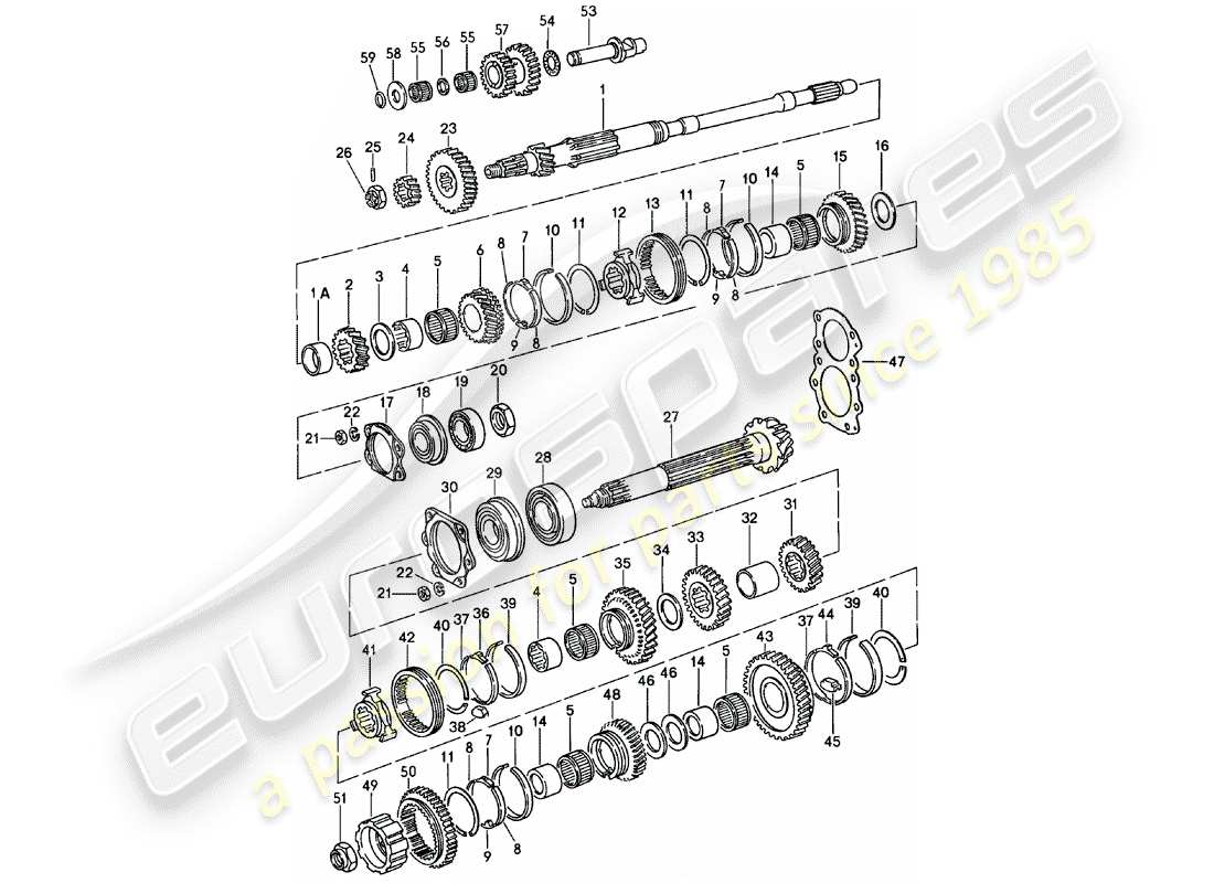 porsche 911 (1982) gears and shafts - 5. - speed - transmission part diagram