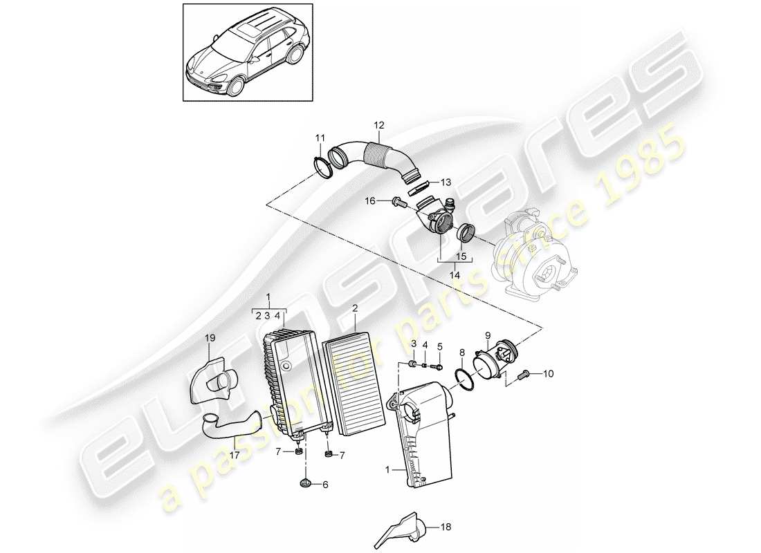 porsche cayenne e2 (2014) air cleaner with connecting part diagram