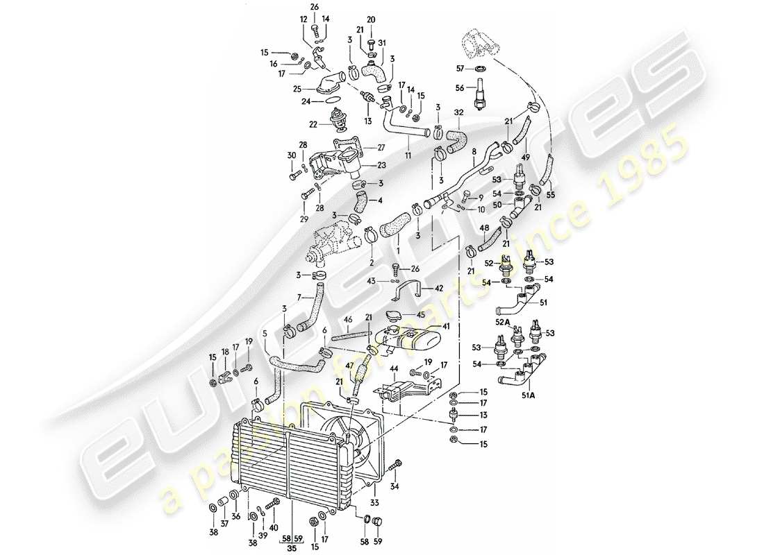 porsche 924 (1982) water cooling part diagram