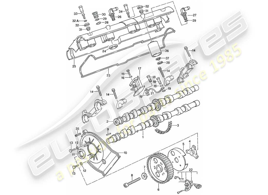 porsche 928 (1991) camshaft - - repair set for maintenance - see illustration: part diagram