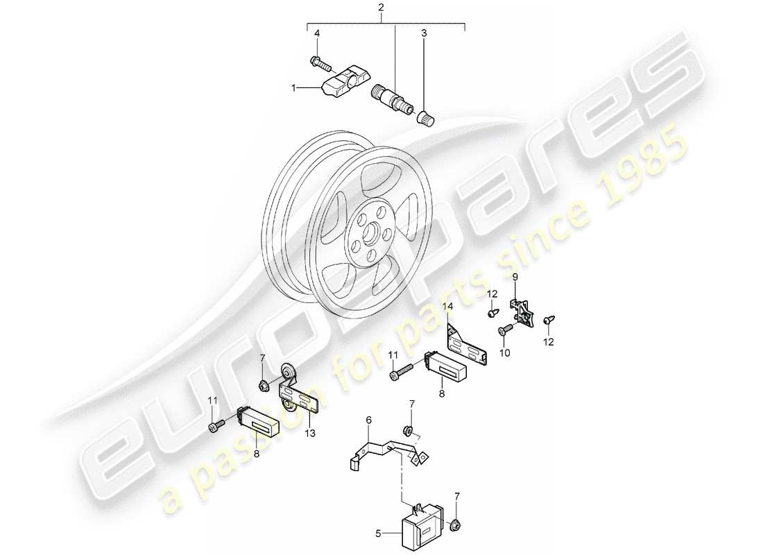 porsche 997 (2008) tire pressure control system part diagram