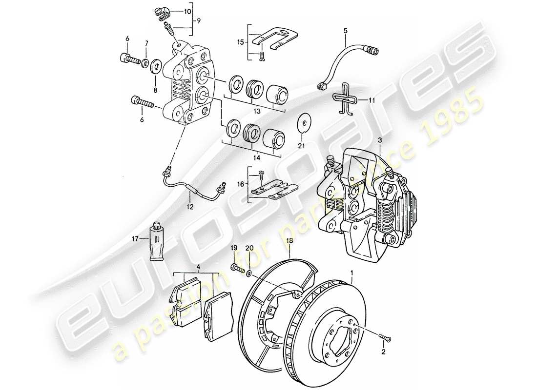 porsche 944 (1987) disc brakes - rear axle part diagram