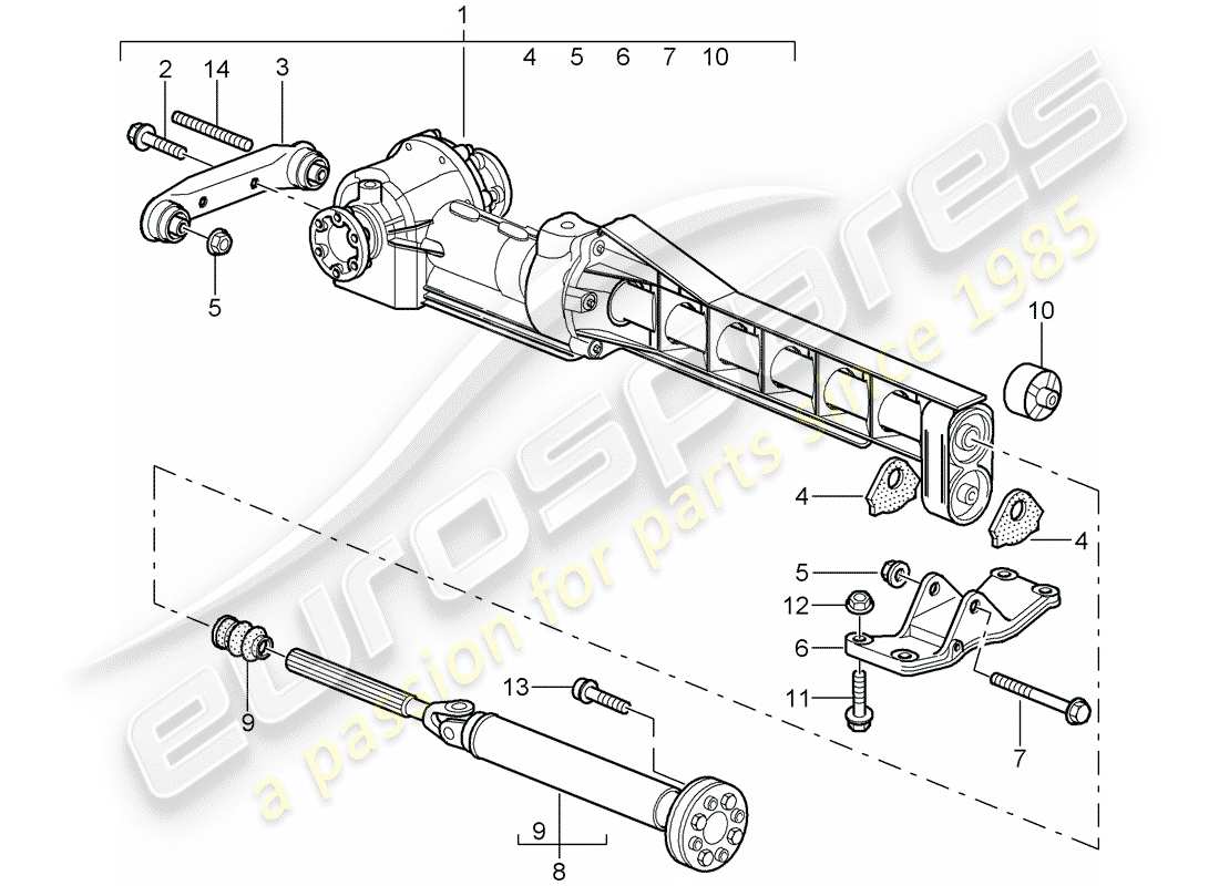 porsche 997 t/gt2 (2007) front axle differential part diagram