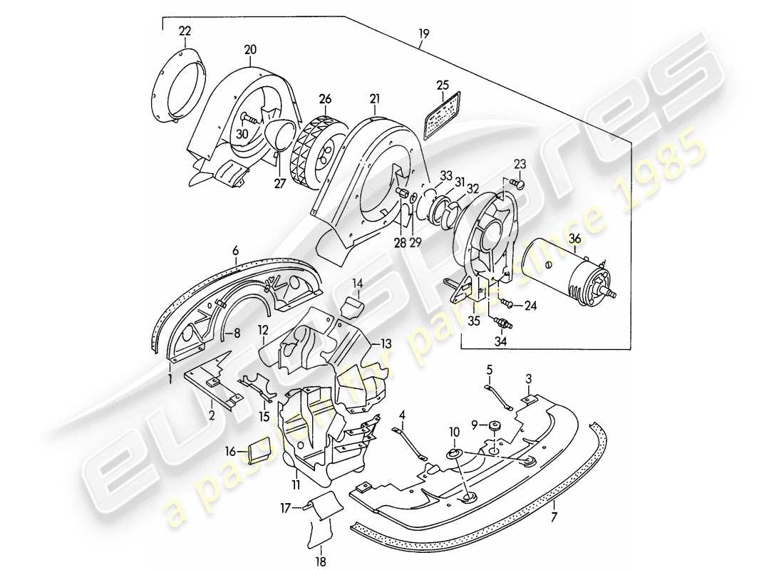 porsche 356/356a (1957) air cooling part diagram