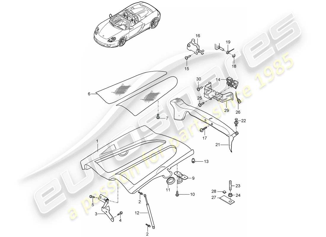 porsche carrera gt (2004) cover part diagram