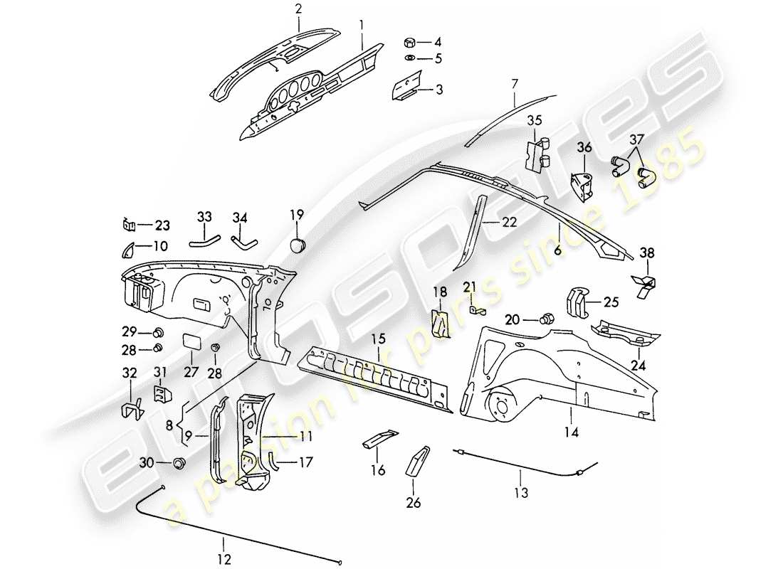 porsche 911 (1971) interior panelling part diagram